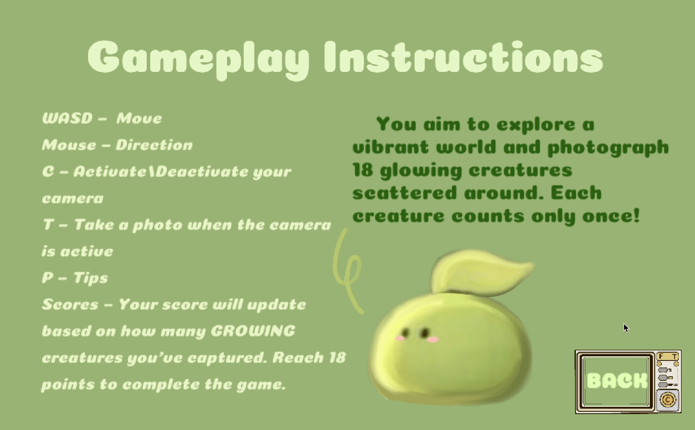 Snapshot Safari gameplay instructions screen